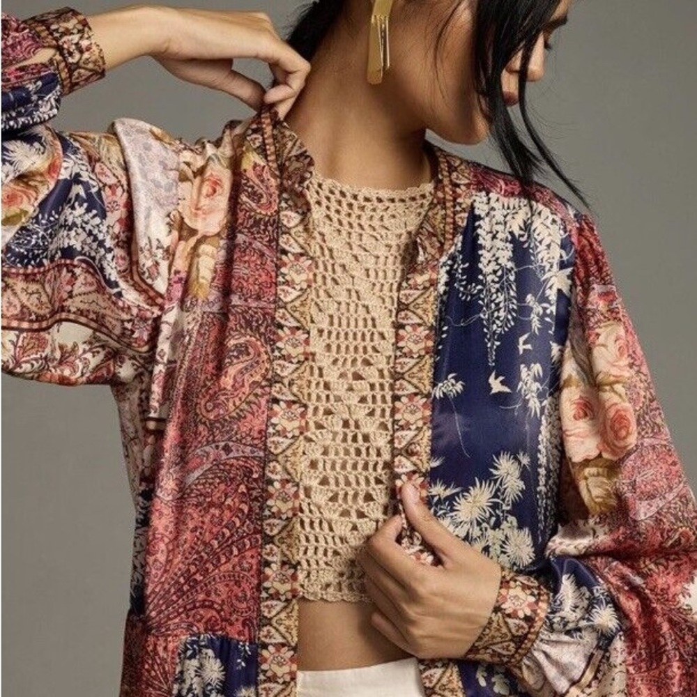 Anthropologie Floral Patchwork Button Up Duster - image 7